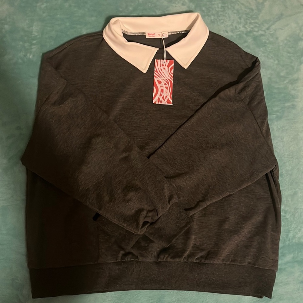 Romwe Dark Grey Long Sleeve Shirt With White Collar Never Warn Size Medium
